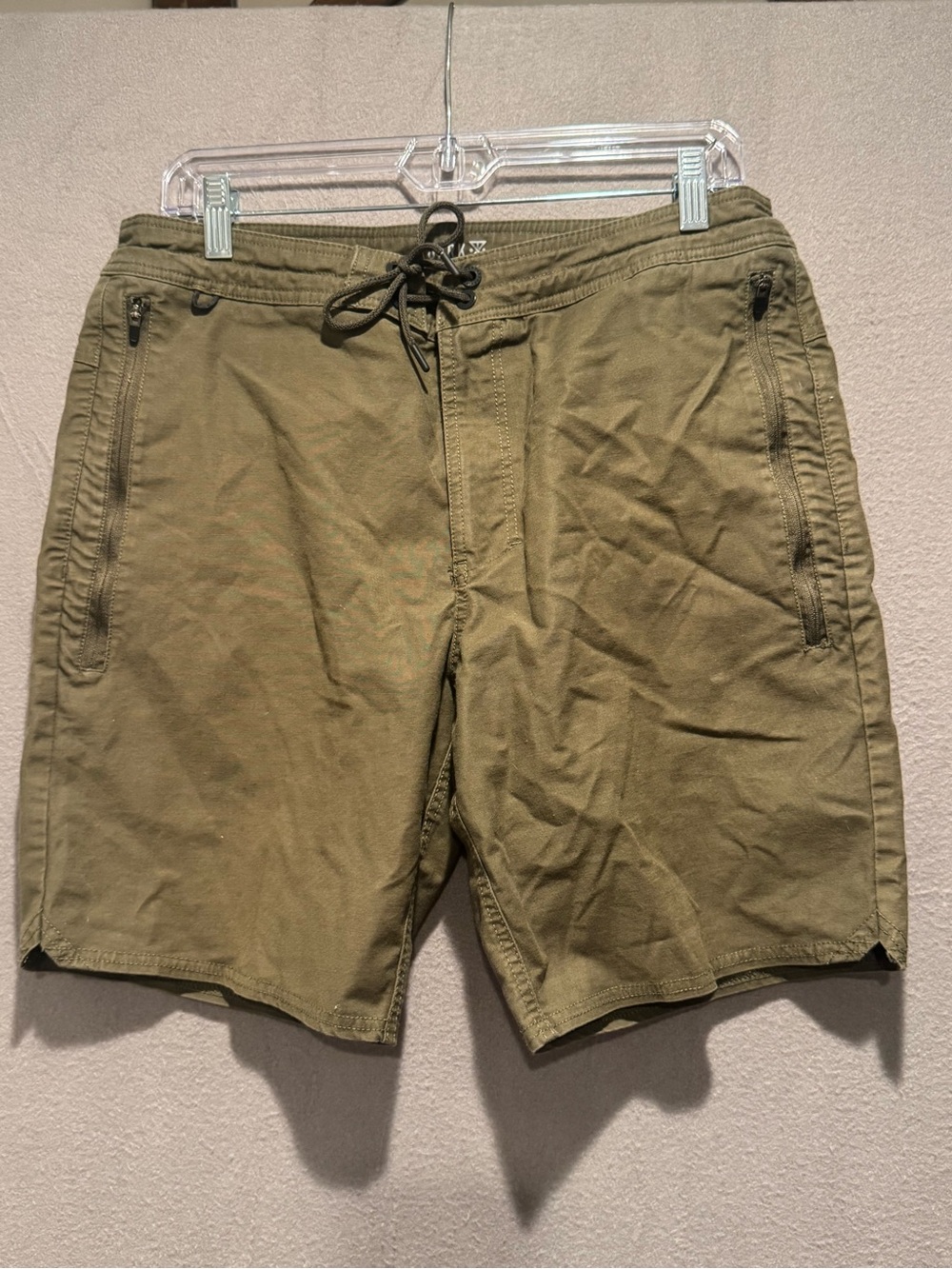 Roark Olive Green Utility Drawstring Shorts with Orange Accent